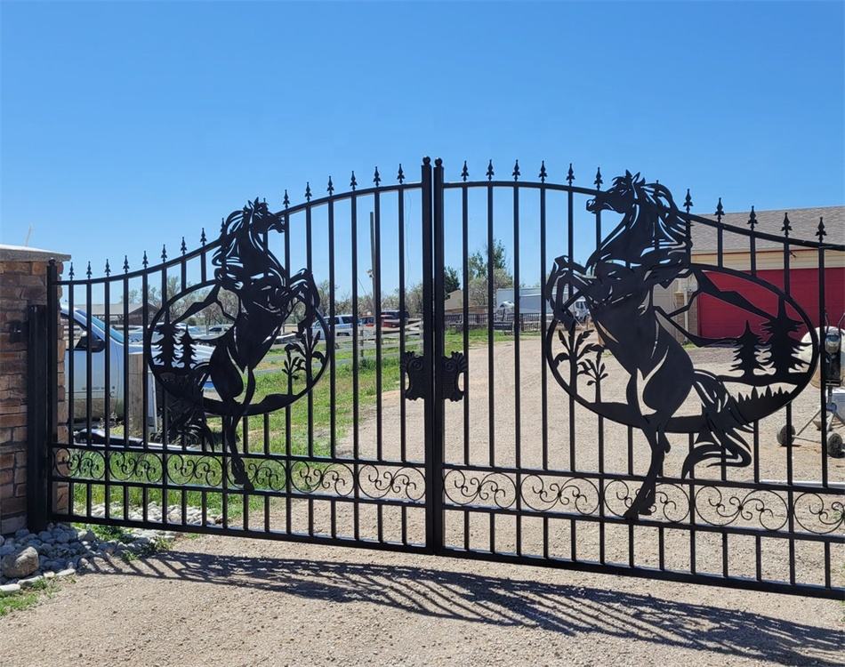 Wrought Iron Driveway Gate with Horse Design